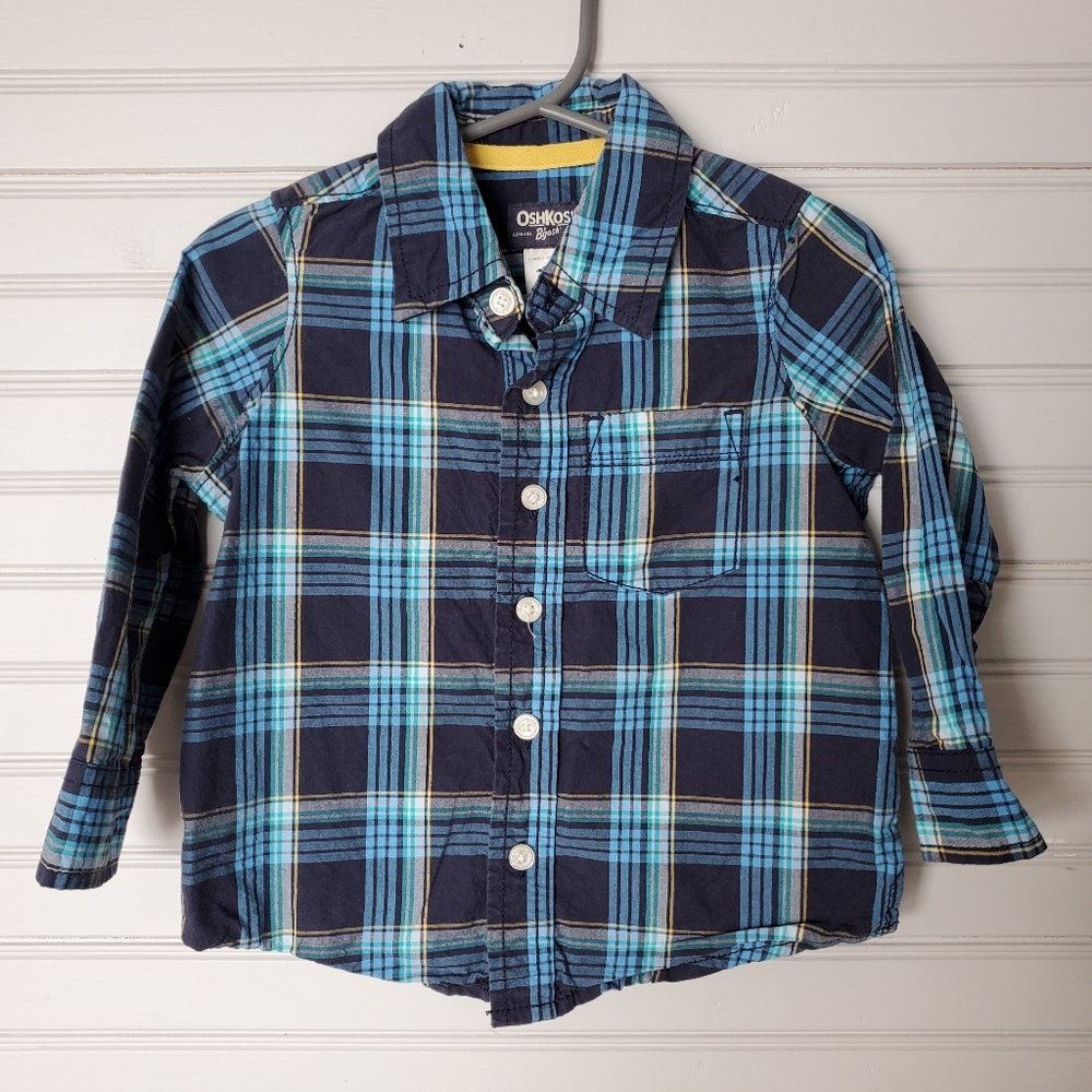 Oshkosh Blue Plaid Button Up, sz 2t